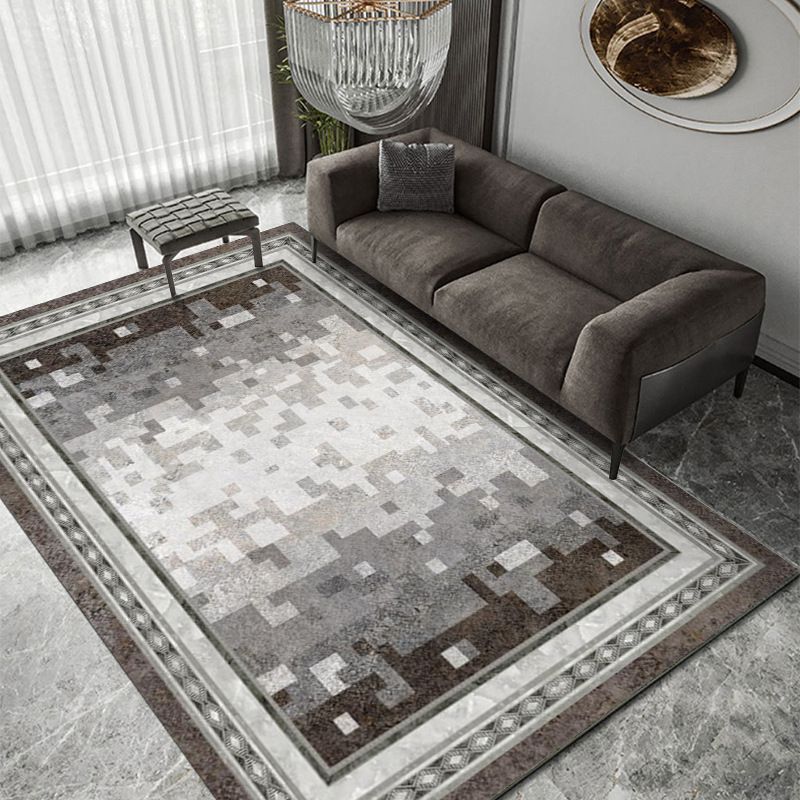 Brown Modern Rug Geometric Pattern Polyester Area Rug Non-Slip Area Carpet for Home Decor