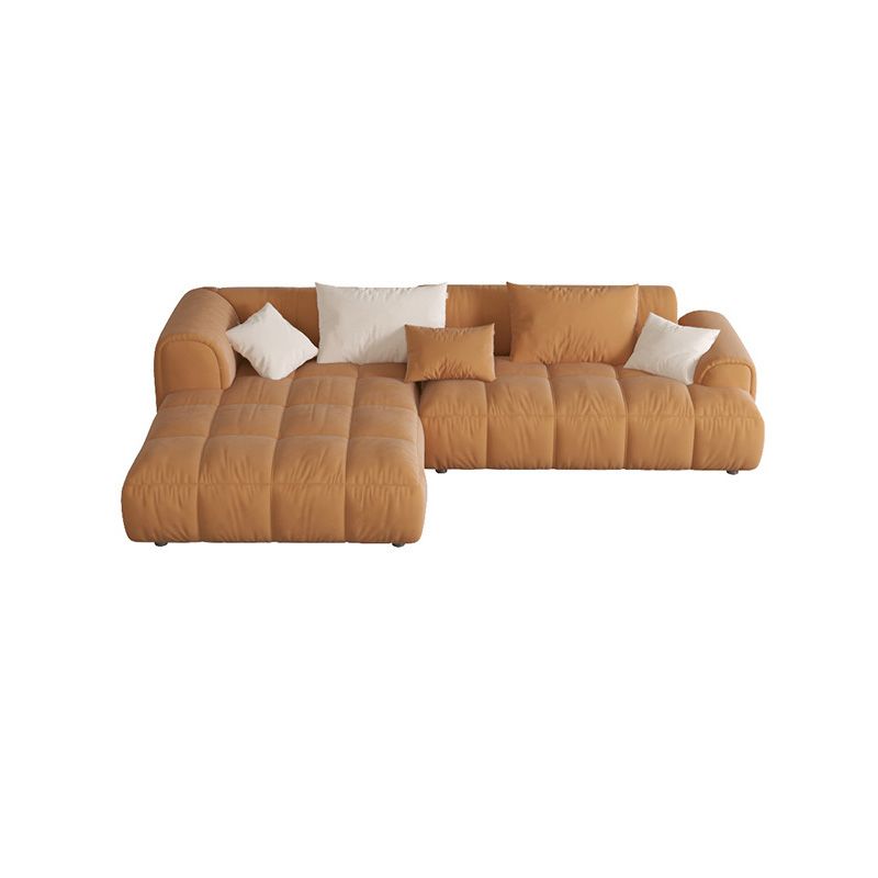 L-Shape Velvet Sectional with Recessed Arm and Pillow Back for Apartment