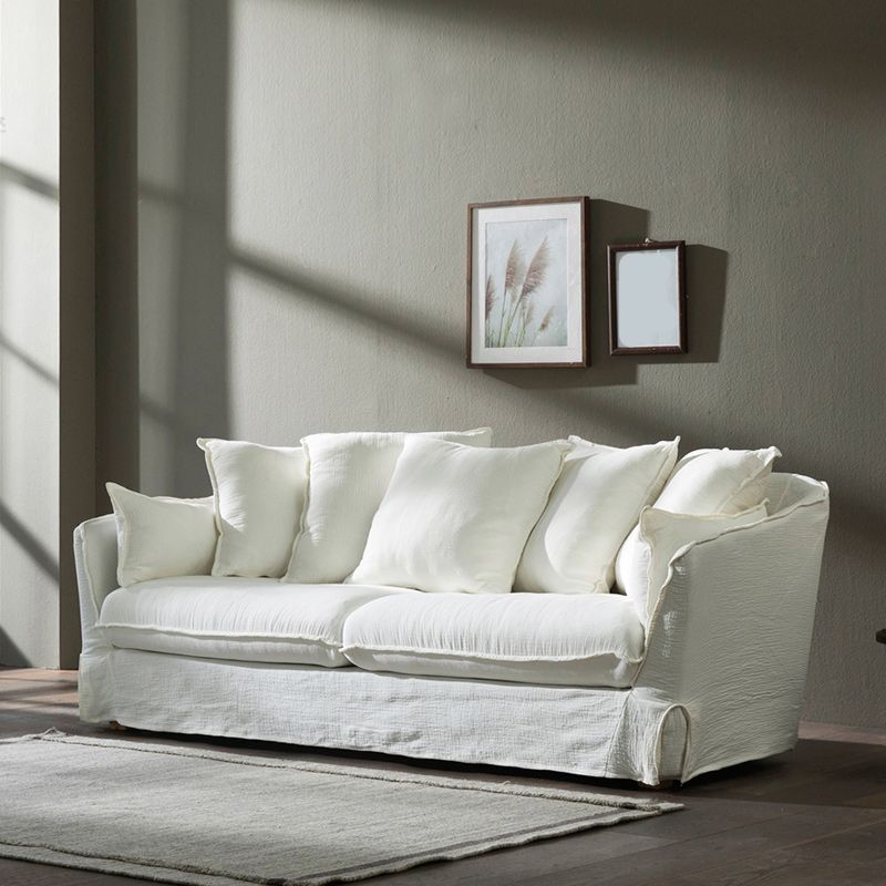 Modern Sloped Arm Sofa with Bolster Pillows for Living Room, Stain Resistant
