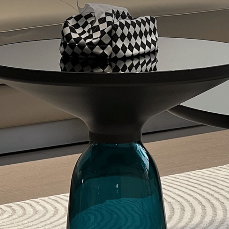 Pedestal Base Round Modern Style Glass Table with Coffee Table