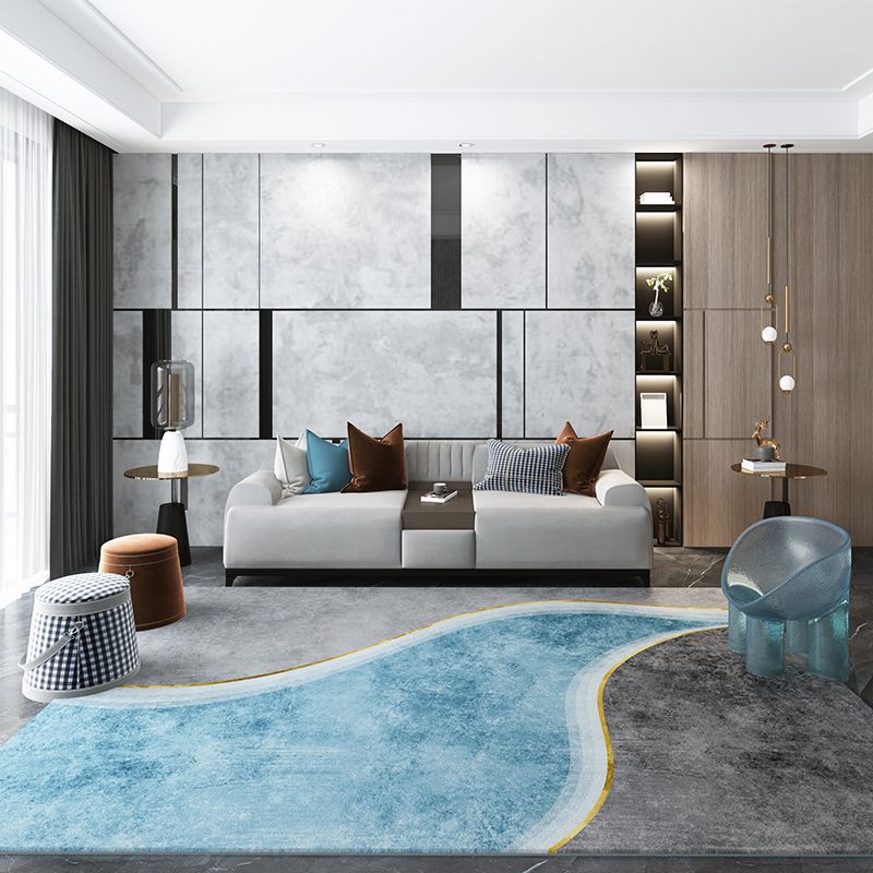 Gorgeous Carpet Trendy Blue Tone Polyester Area Rug Living Room Rug for Non-Slip Backing