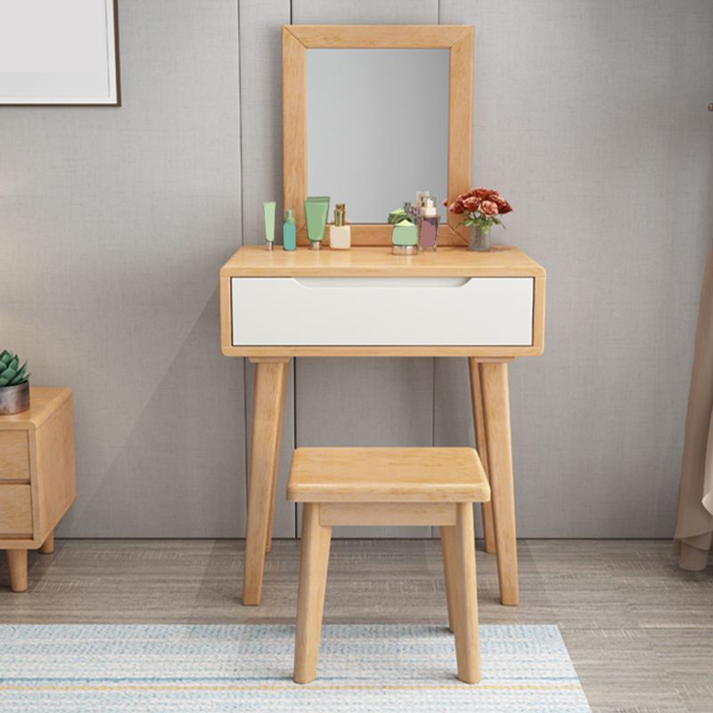 Scandinavian Solid Wood Vanity Dressing Table with Mirror, 30.7" Tall