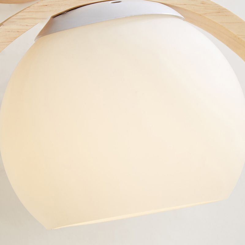 White Globe Shaded Wall Light Contemporary Wood Lighting for Foyer