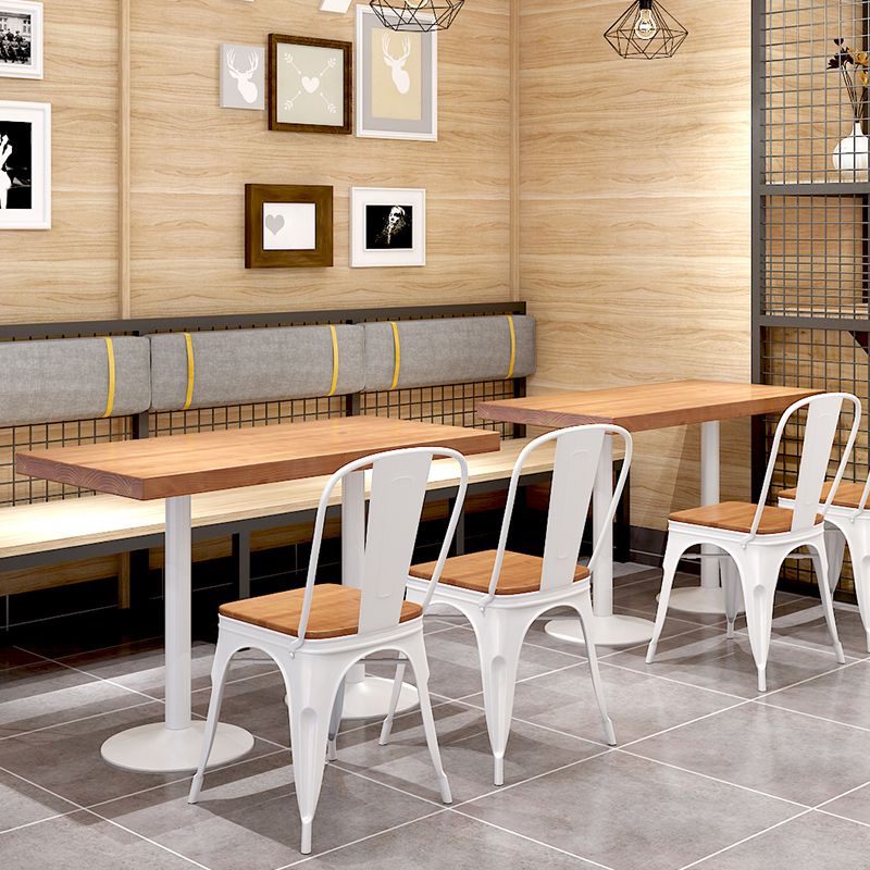 Industrial Pine Wood Table for Restaurant Dining Table with Metal Pedestal Base