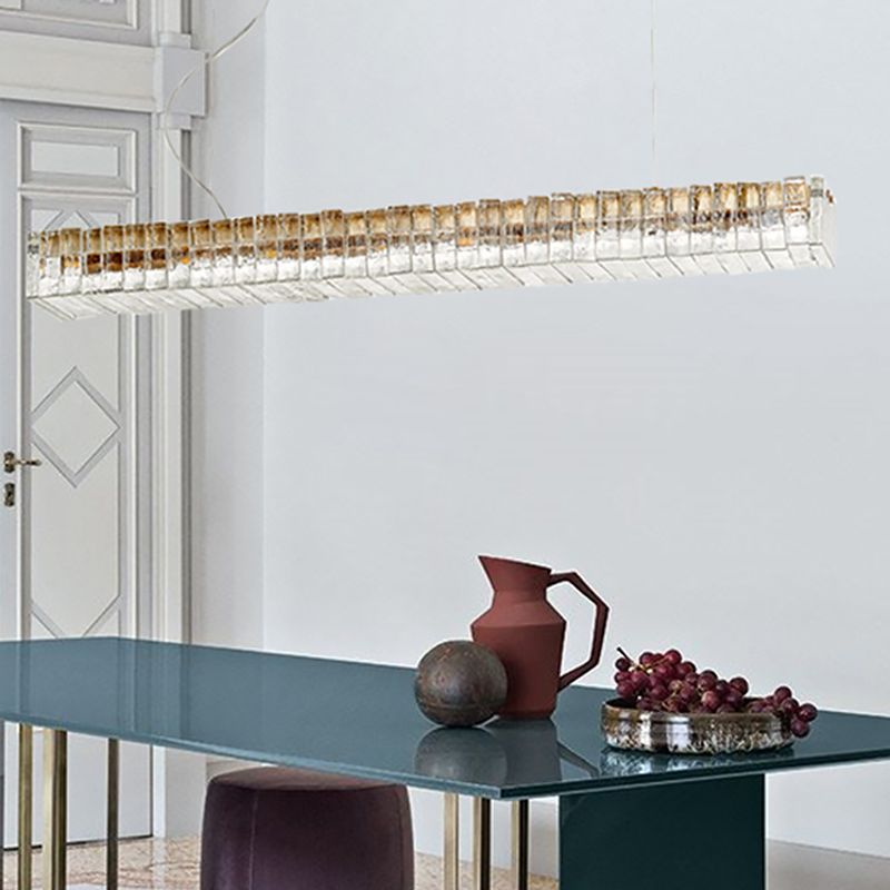Modern Dining Chandelier Pendant Kitchen Dining Room Long Strip Crystal Hanging Lamp