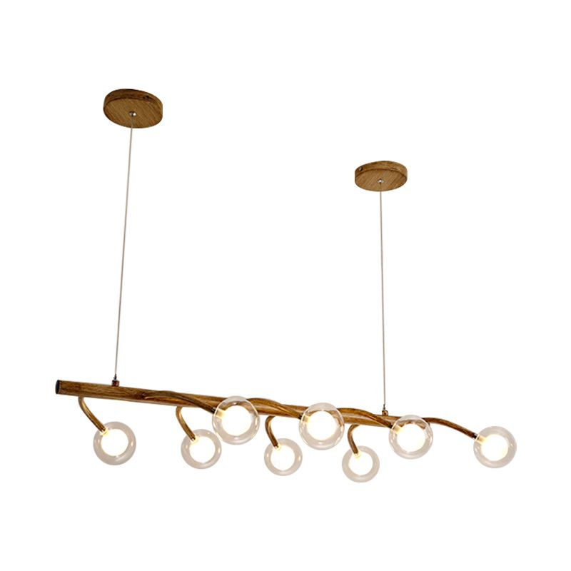 Branching Dining Hall Drop Pendant Industrial Wooden 6/8-Head Brown Island Chandelier with Modo Clear Glass Shade