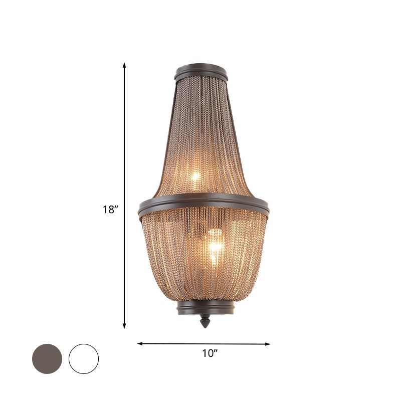 2-Light Surface Wall Sconce Mid-Century Hand Woven Tassel Fringe Aluminum Flush Mount Wall Light in Coffee/Silver