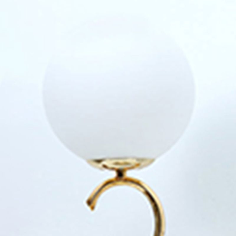 White Glass Ball Nightstand Lamp Modern 1-Light Table Light with S-shaped Base and Clock