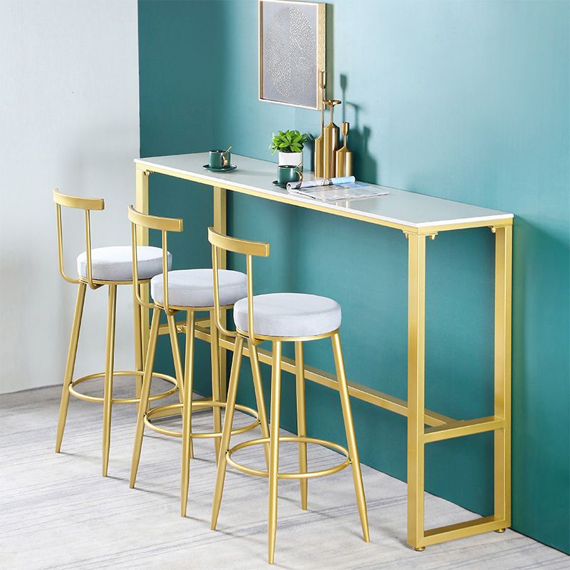 Faux Marble Bar Table Set 1/4/7 Pieces Rectangle Counter Table with Metal Base Stools