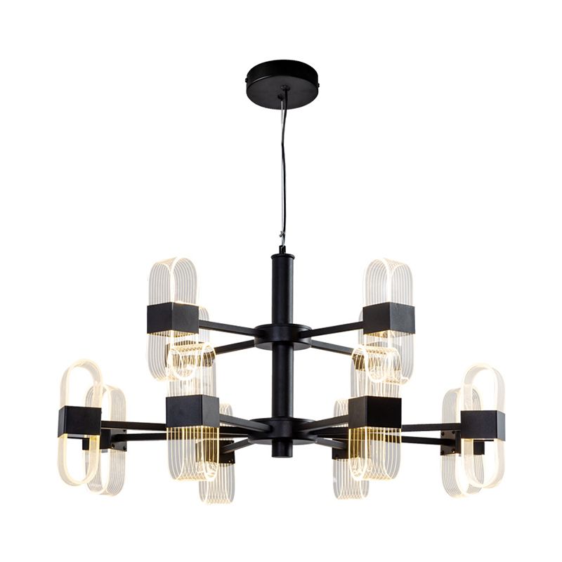 Modern Oval Chandelier Light Acrylic 6/8/12 Heads Living Room Hanging Lamp with Black Rod in Warm/White Light
