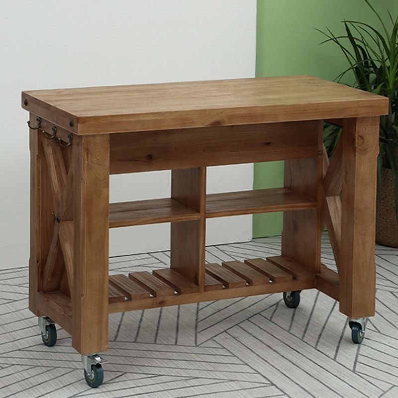 Modern Kitchen Island Table Pine Wood Prep Table with Towel Rack