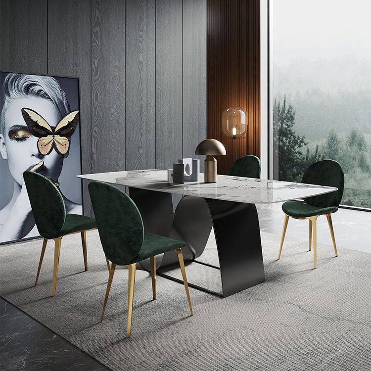 Modern Gray Kitchen Dining Set Sintered Stone Top Rectangle Dining Set with Trestle Base