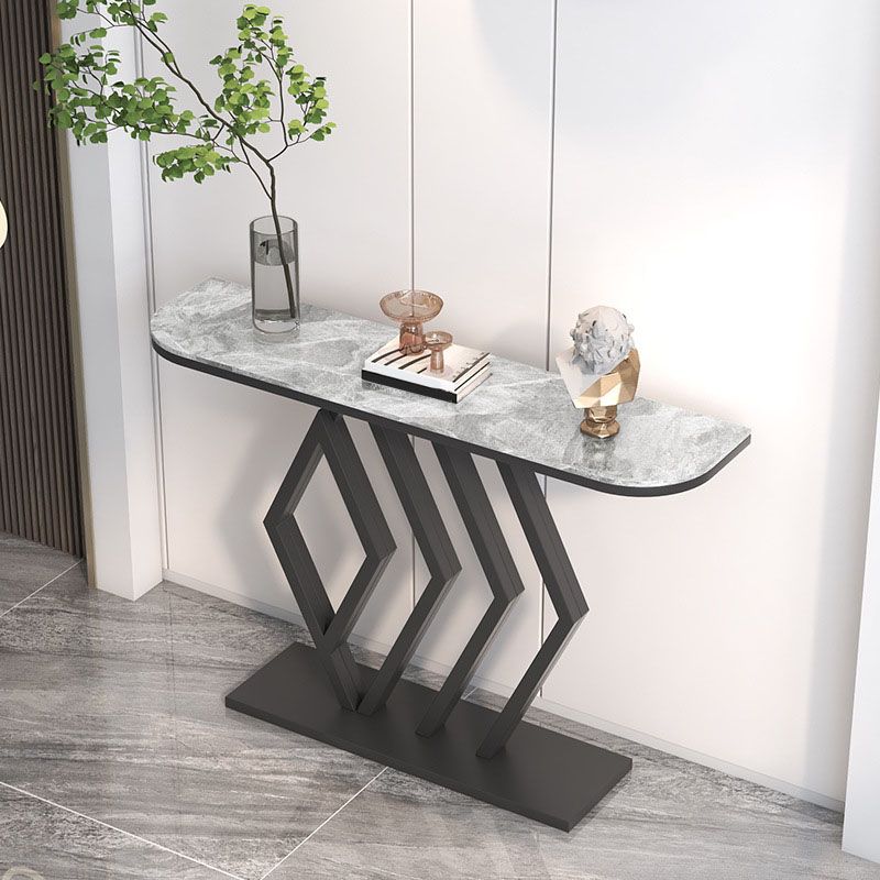 Stone Half Moon Console Table 31.5" Tall 1-shelf Accent Table for Hall