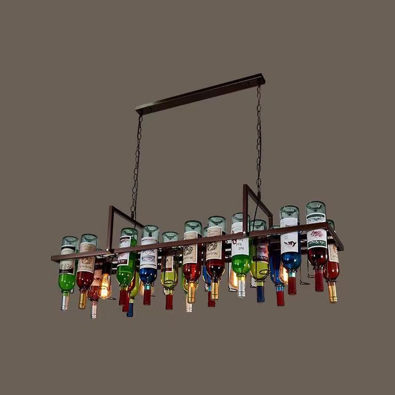 Industrial Style Hanging Lamp Iron Island Light for Dining Table (Included Wine Bottle)