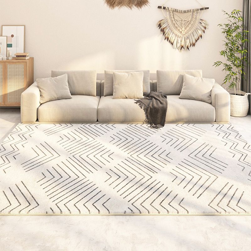 Beige Graphic Rug Polyester Modern Indoor Rug Washable Rug for Living Room