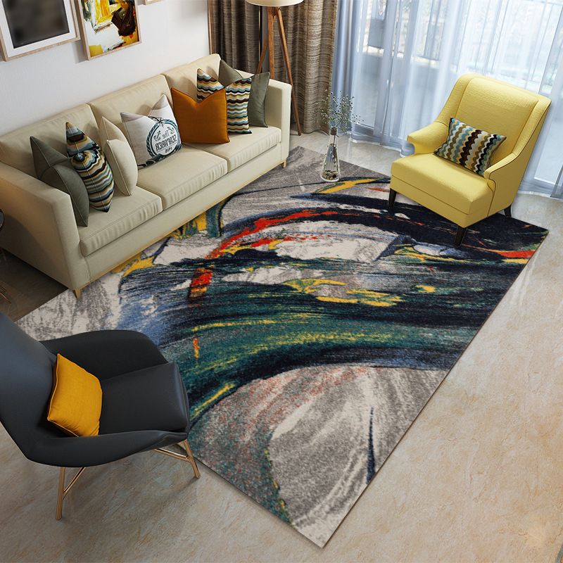 Funky Abstract Pattern Rug Green Multicolor Modern Rug Polyester Washable Non-Slip Backing Area Rug for Living Room