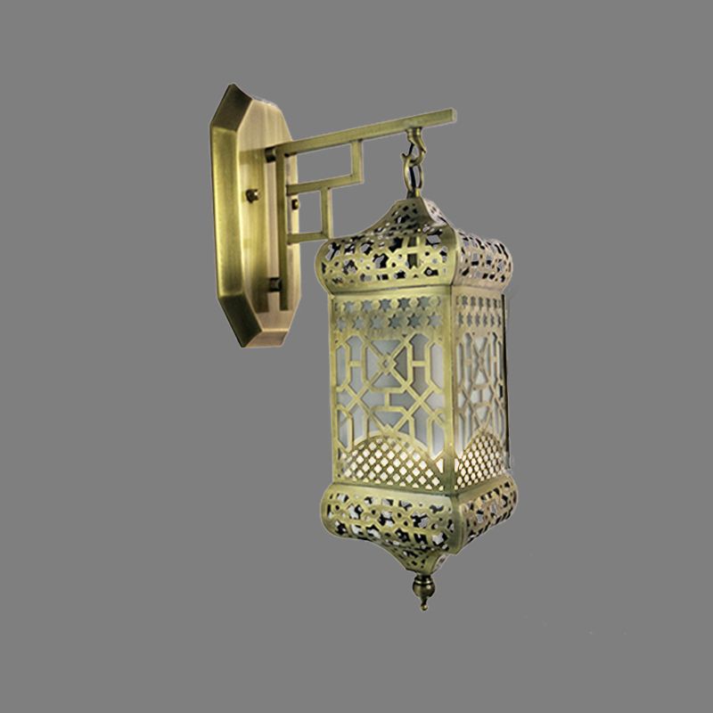 Metalen messing muur verlichtingsbeveiliging lantaarn 1 licht verouderde Arabische wand gemonteerd lamp voor gang