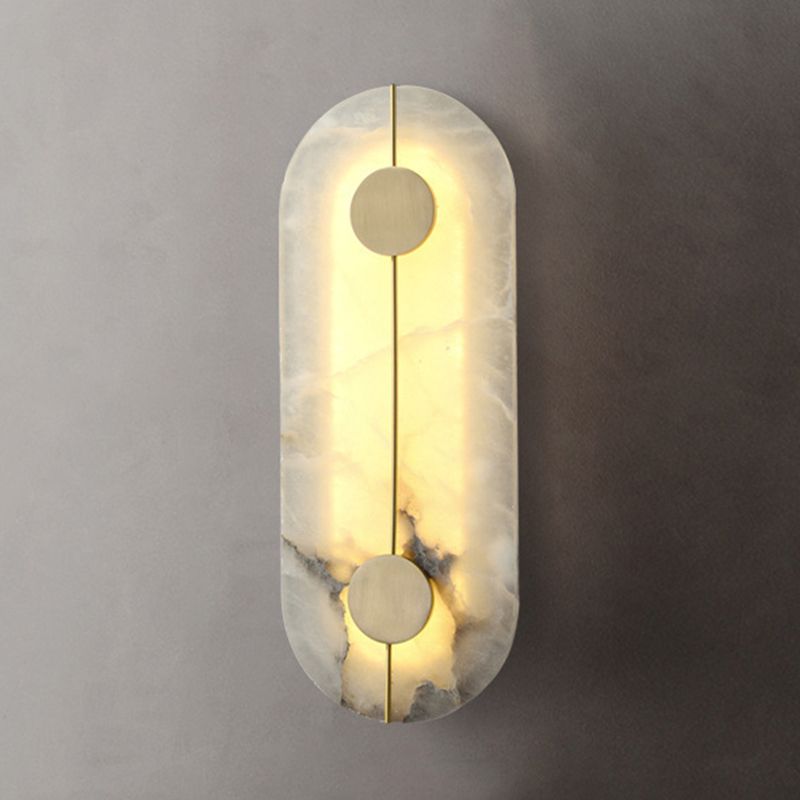 Brass and Stone Wall Lighting Round / Oval LED Wall Mounted Fixture in Gold