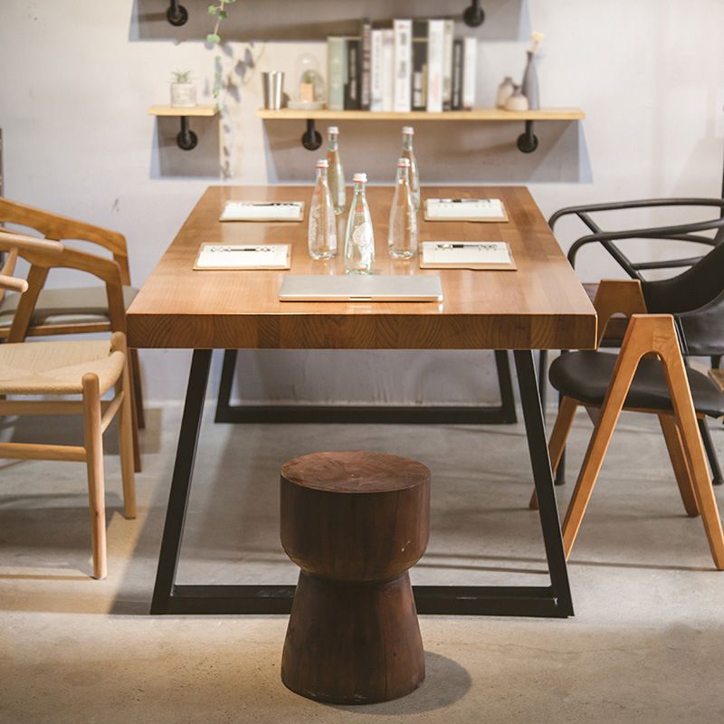 Solid Wood Industrial Dining Table Brown Rectangle Table with Sled Base for Home Use