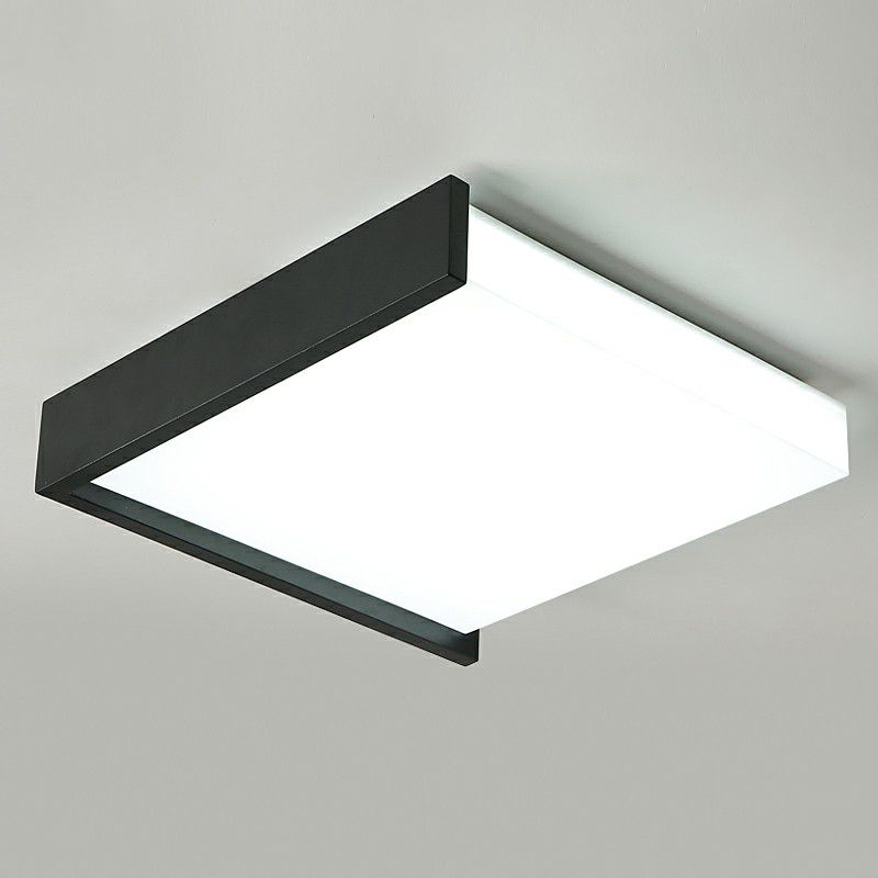 Nordic Square Led Flush Mount Ceiling Fixture Acrylic Bedroom Flush Light in Black and White