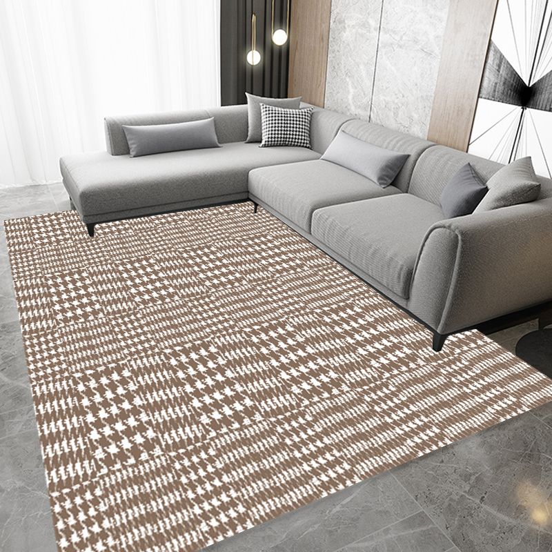 Novelty Modern Rug in Brown Houndstooth Pattern Rug Polyester Non-Slip Backing Carpet for Home Decoration