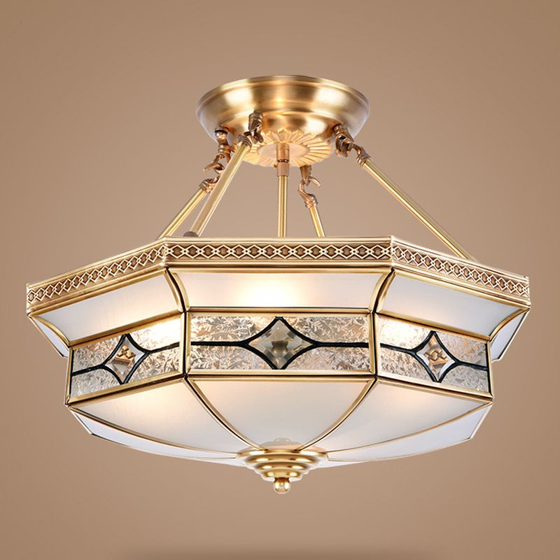 Éclairage de montage de plafond en verre en laiton de style vintage de lumière de bâti semi-encastré inversé