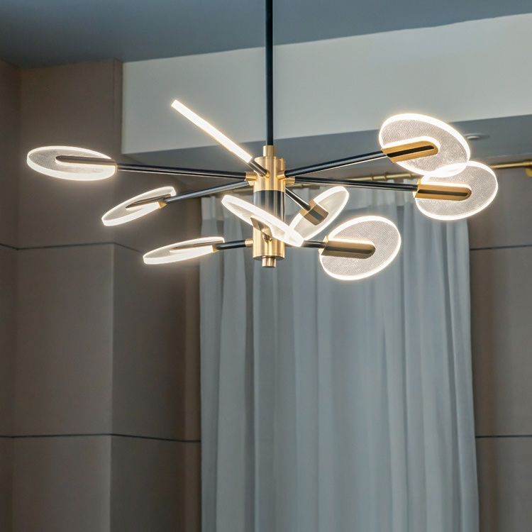 Black and Gold Sputnik Chandelier Postmodern LED Acrylic Suspension Light for Living Room