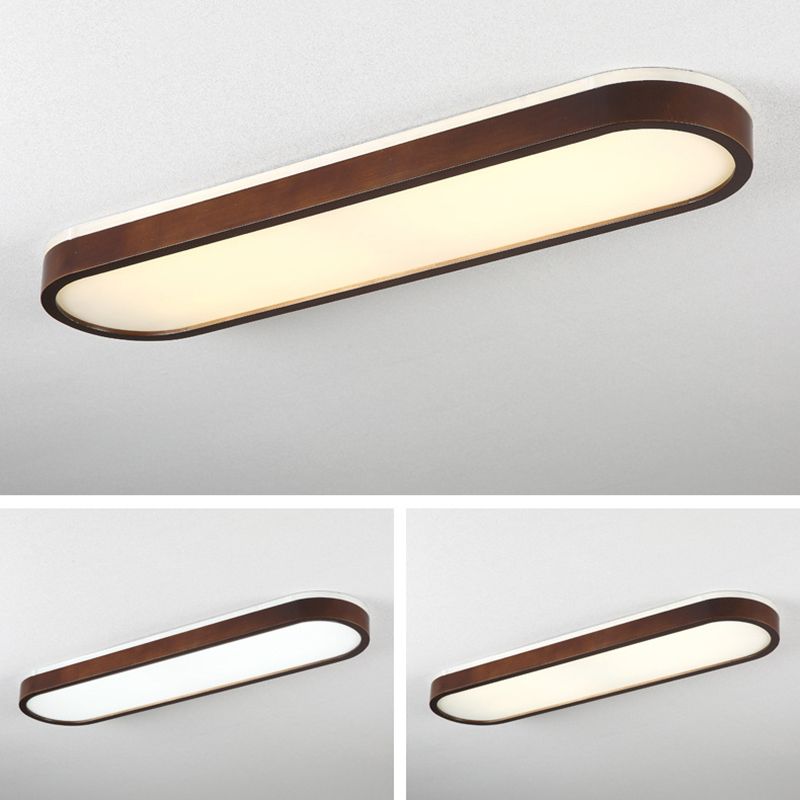 Lampe encastrée ovale marron foncé, plafonnier LED simple en bois avec Design rétroéclairé