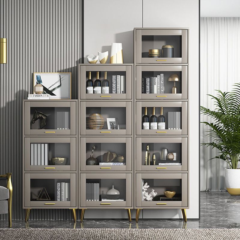 Glam Champagne/White Closed Back Standard Wood Shelf Bookcase for Living Room