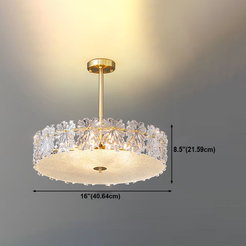 Gold Metal Flush Mount Light Fixtures Traditional Drum Semi Flush Ceiling Lamps with Glass Shade