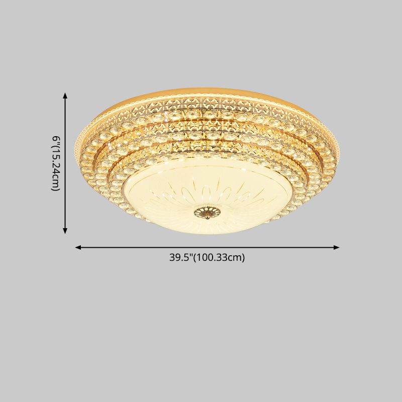 Crystal Gold LED Ceiling Light in Modern Luxury Style Wrought Iron Flush Mount with Glass Shade