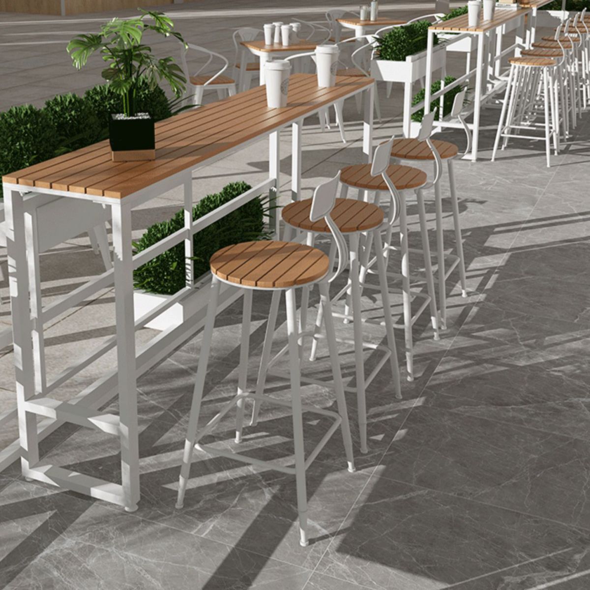 Industrial Artificial Wood Bar Table Set 1/5 Pieces Counter Table with White Stools