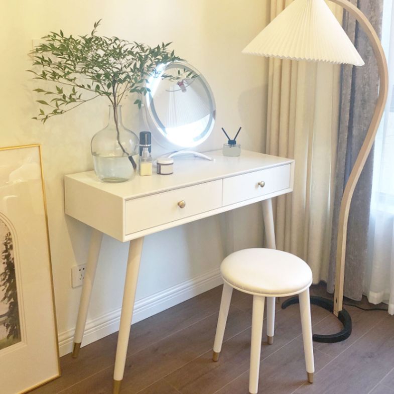 Solid Wood Vanity Desk in White Modern with Drawers Dressing Table