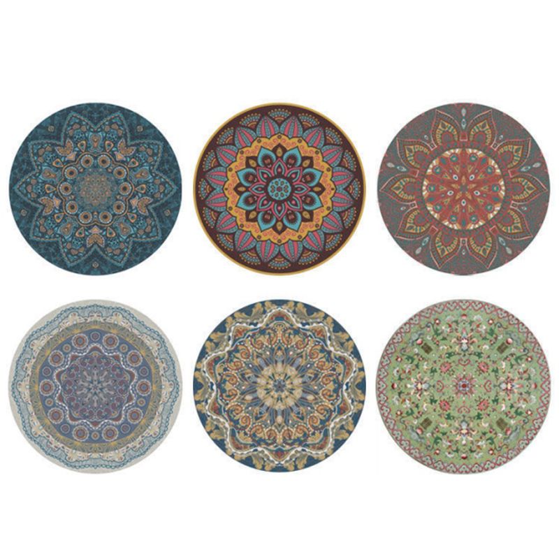 Blue Living Room Area Carpet Bohemian Americana Pattern Rug Polyester Stain Resistant Area Rug