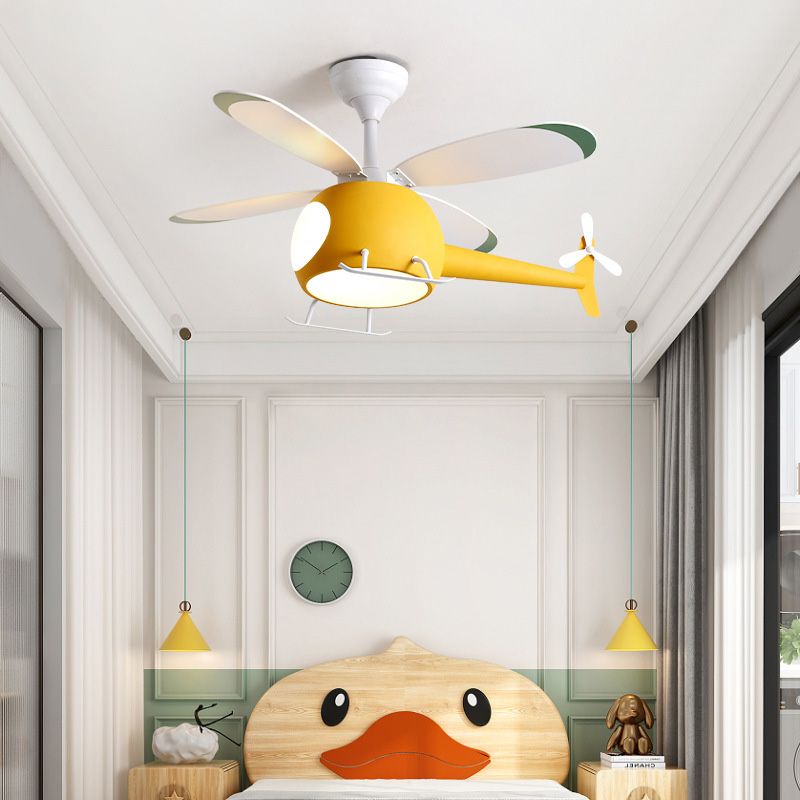 Children's Room Fan Light Fixture Airplane LED Semi-Flush Mount Ceiling Light