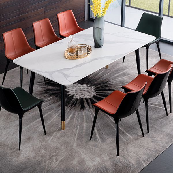 Wood Industrial Rectangular Dining Table Sintered Stone Table with 4 Black Legs