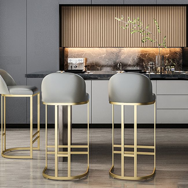 Glam Armless Backrest Counter Stool Iron Bar Stool with Pedal for Kitchen