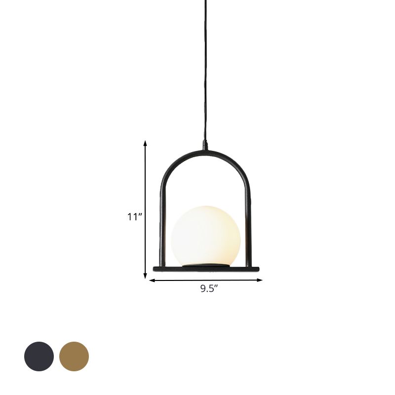 Black/Gold Arch Frame Suspension Pendant Nordic 1 Bulb Opal Ball Glass Hanging Ceiling Light
