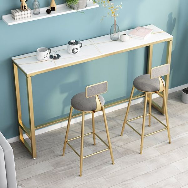 1/3 Pieces Glam Iron Bistro Set Rectangle White Stone Top Bar Table Set with Footrest