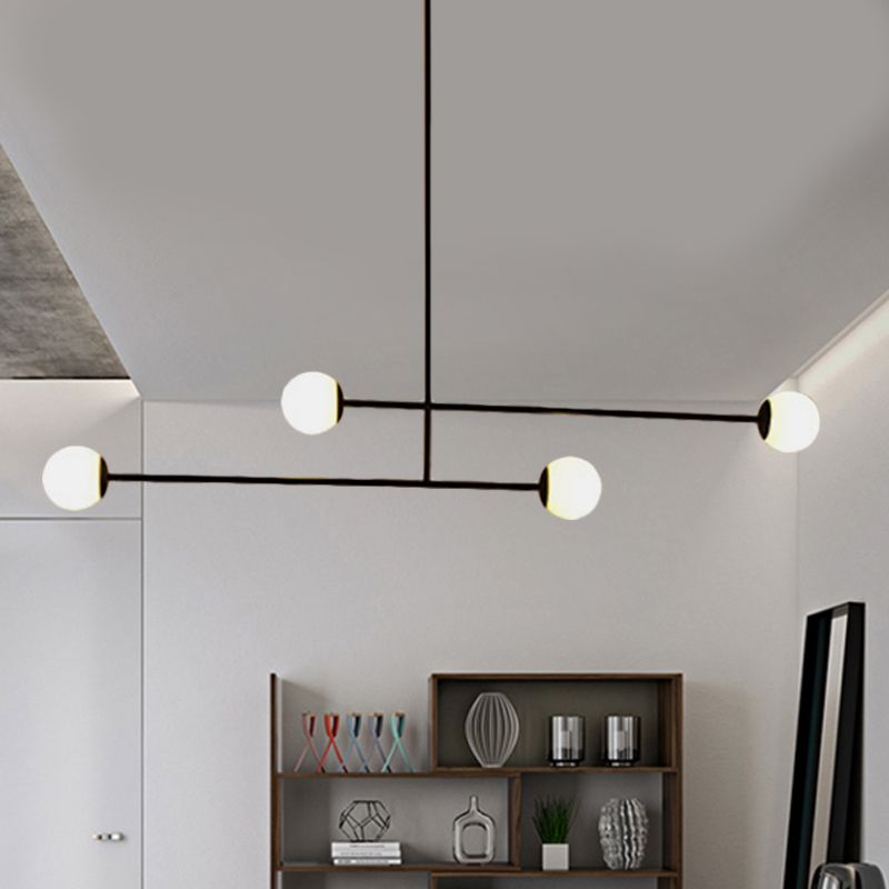 Lampada lampadina lineare nera Light Modern Style 4 teste lampada a sospensione in metallo con sfera di vetro per sala da pranzo