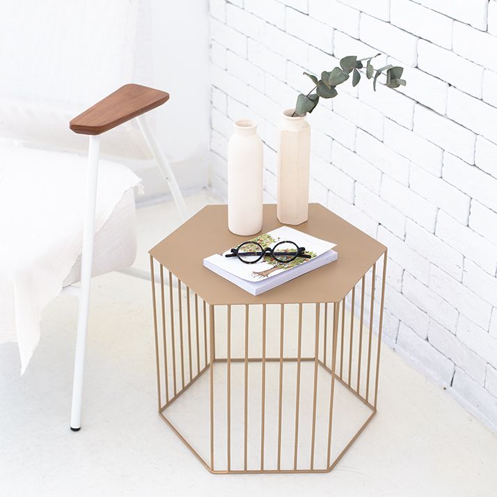 Hexagon Top Side Table Mid-Century Modern Ironcraft Frame End Table