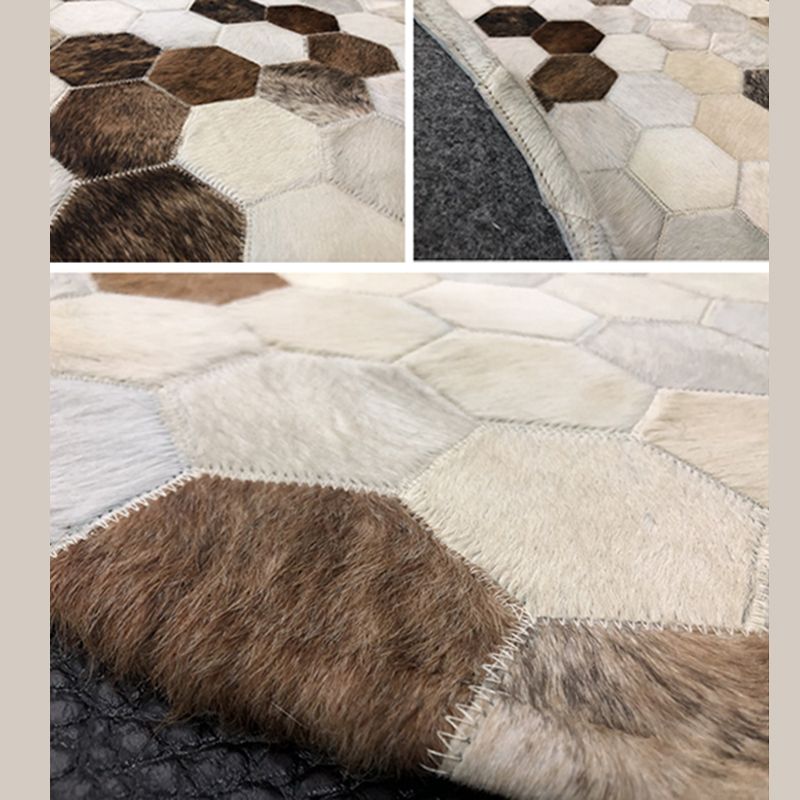 Minimalist Indoor Rug Geometry Pattern Rug Cowhide Stain Resistant Area Rug for Living Room