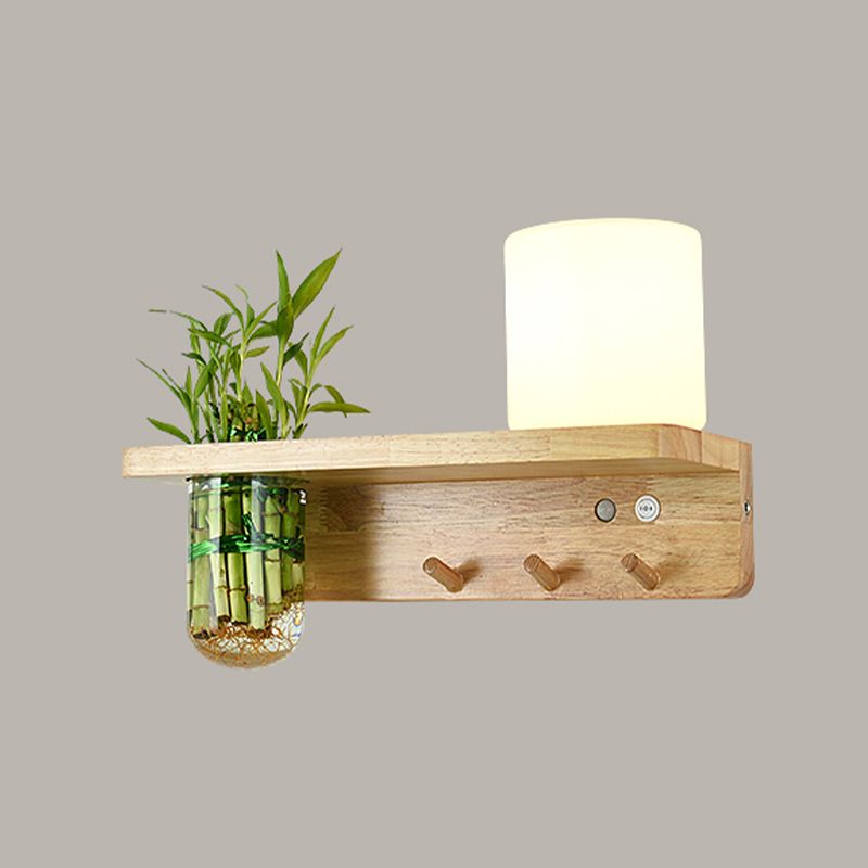 1-Light Wall Lamp Modern Wooden Shade Wall Lighting Fixtures without Plants