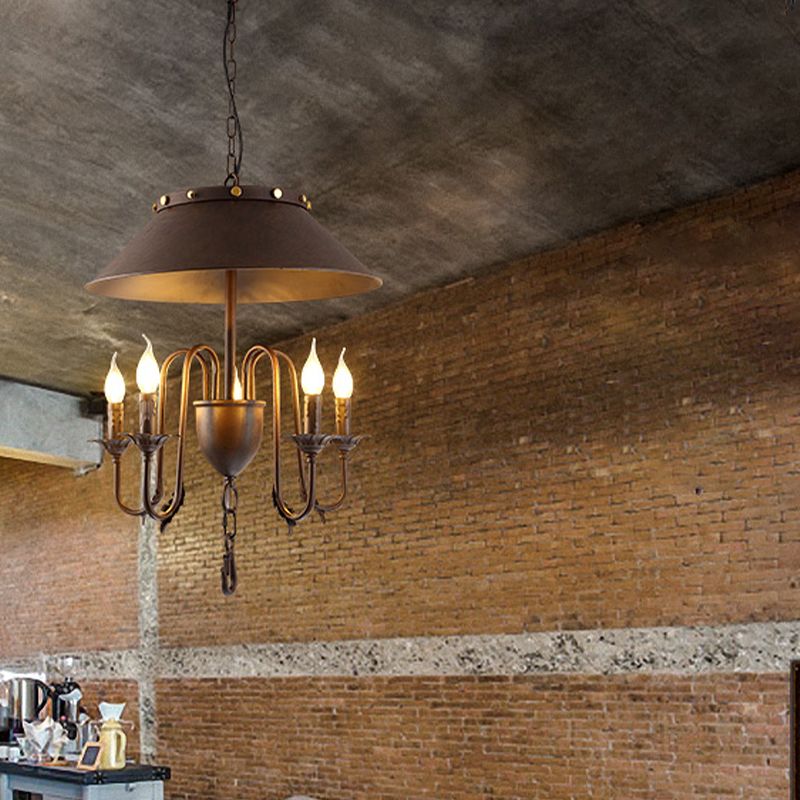 Tapered Dining Room Ceiling Chandelier Classic Metal 5 Lights Rust Hanging Light Fixture