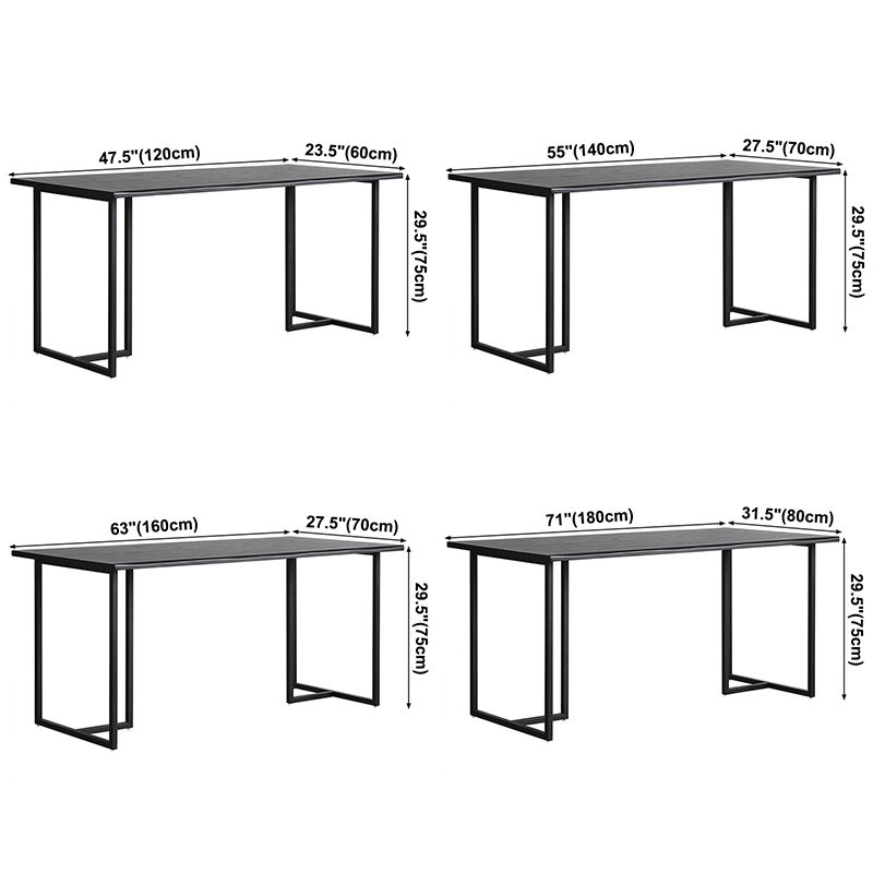 Contemporary Rectangle Dining Table Pine Solid Wood Table with Black Double Pedestal