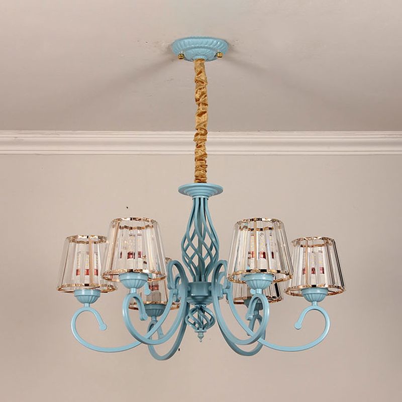 Blue Tapered Chandelier Pendant Light Modern Style Clear Crystal Multi Lights Pendant Lamp