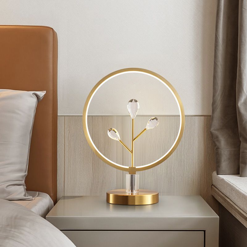 Éclairage de table à LED de lit de chevet Crystal de la lampe de nuit en laitage en laiton avec cerceau
