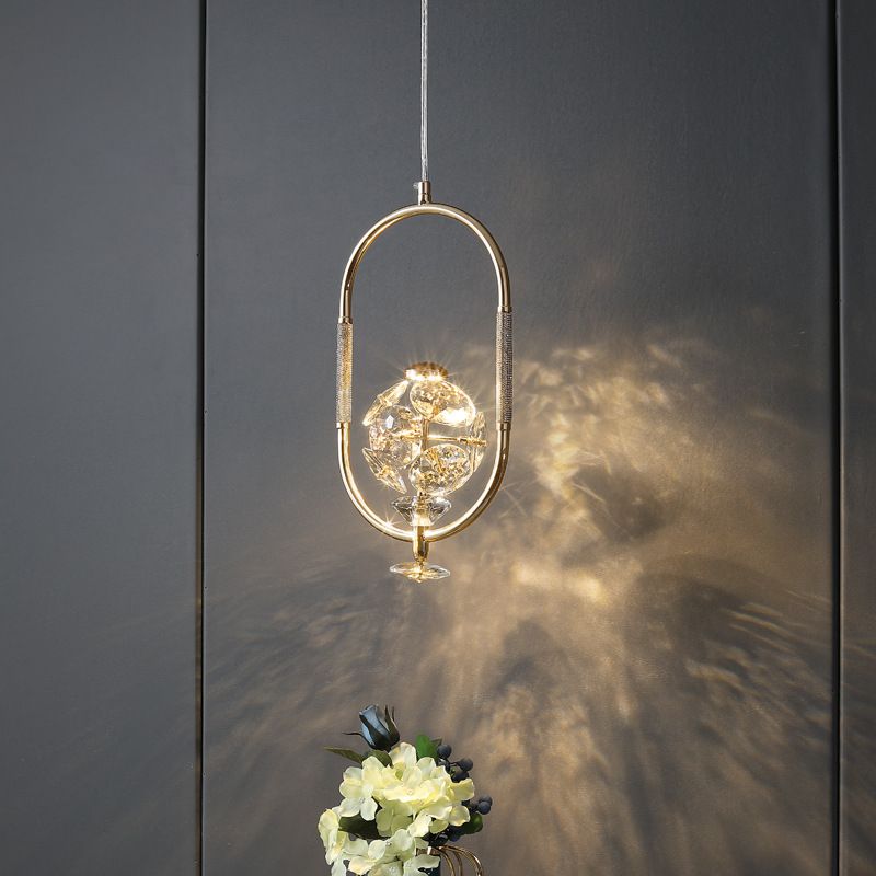 Messing afwerking lus hanglampverlichting minimalistisch metalen led plafond suspensielamp met kristal kraal