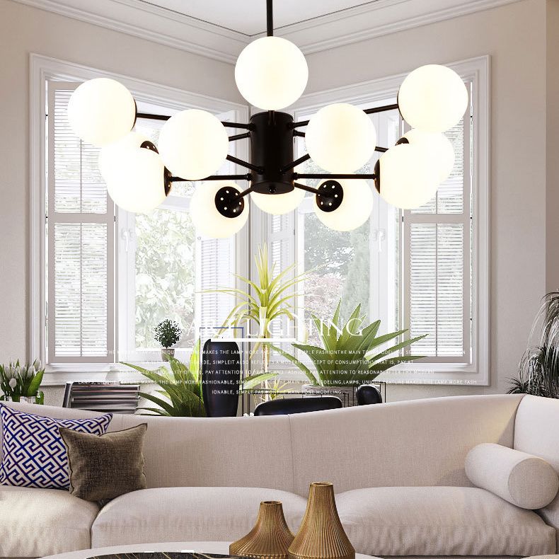 Glass Round Chandelier Pendant Light Minimalist-Style Cream Hanging Ceiling Light