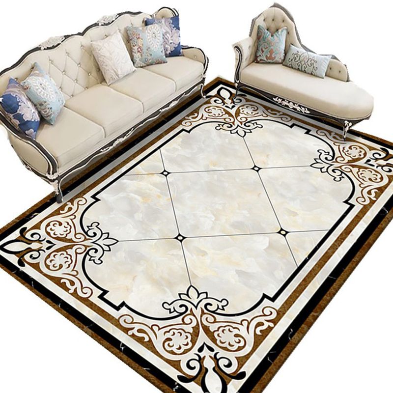 Gorgeous Marble Print Area Rug Funky European Style Rug Non-Slip Backing Carpet for Home Decoration